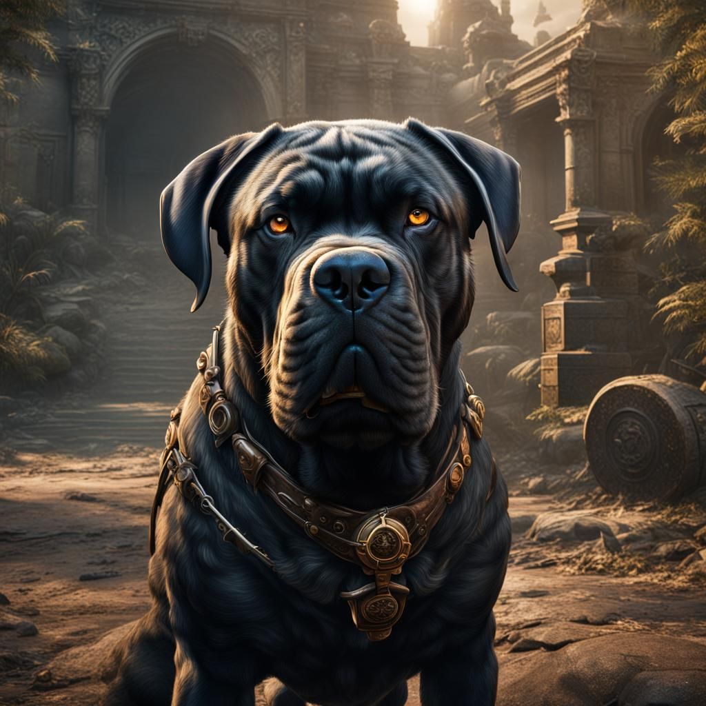 Growling Cane Corso in Detailed Fantasy Art