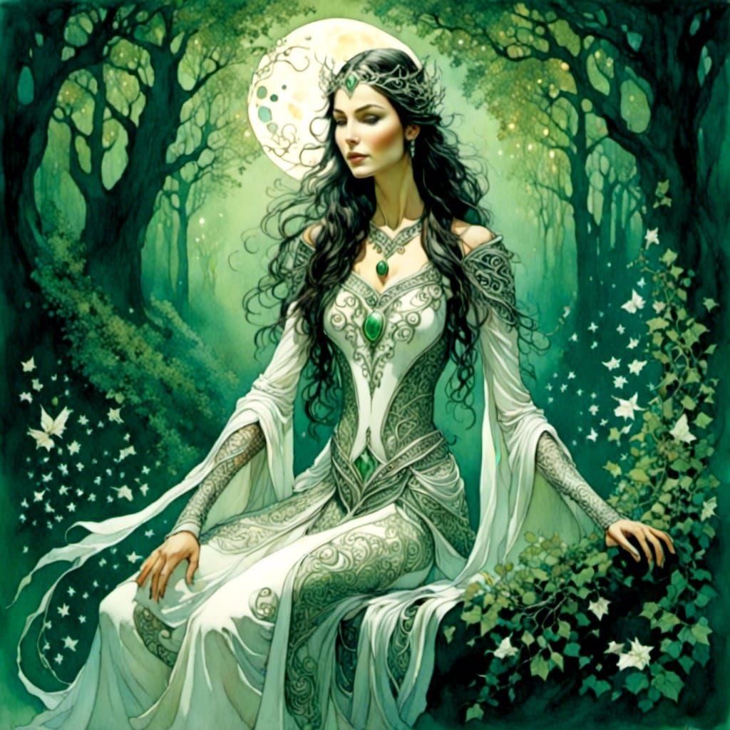 Elven Princess Gives Pendant in Romantic Watercolor