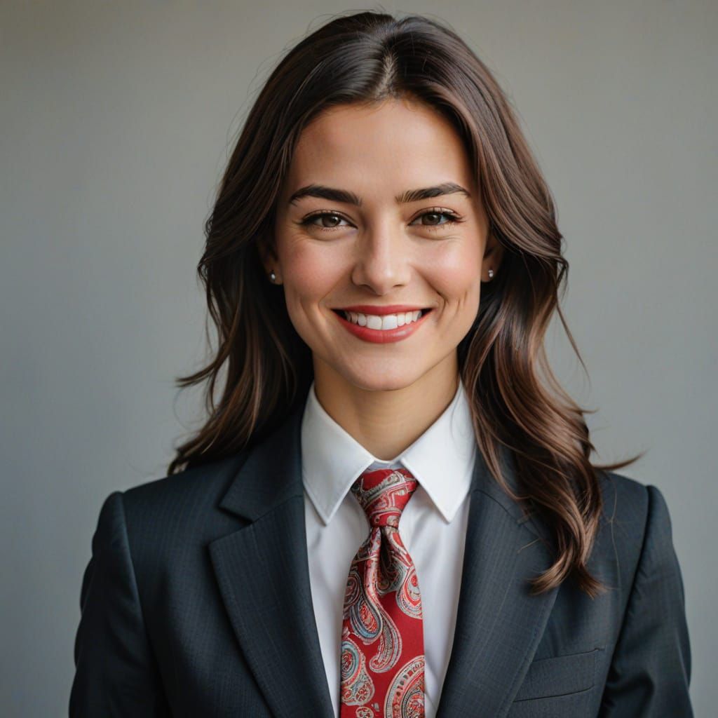 Sophisticated Woman in Formal Business Attire with Bold Acce...