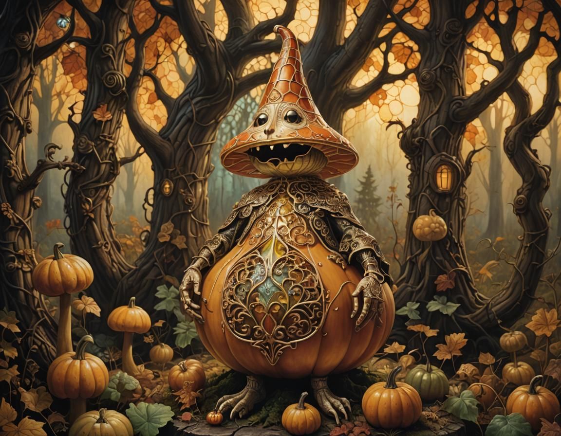 Gourd King on Toadstool Throne in Enchanted Forest