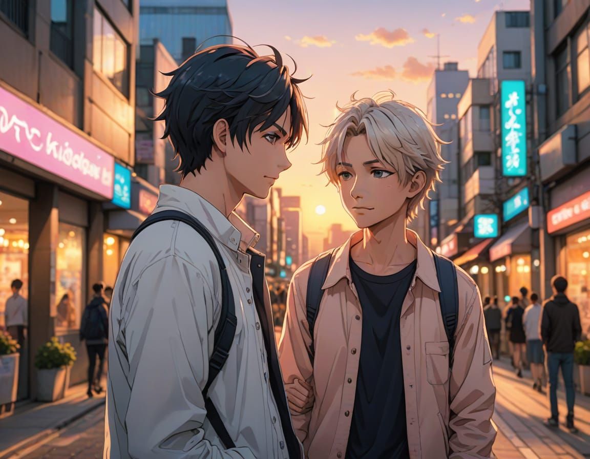 Surreal Anime Portrayal of Two Young Lovers Walking Hand in ...