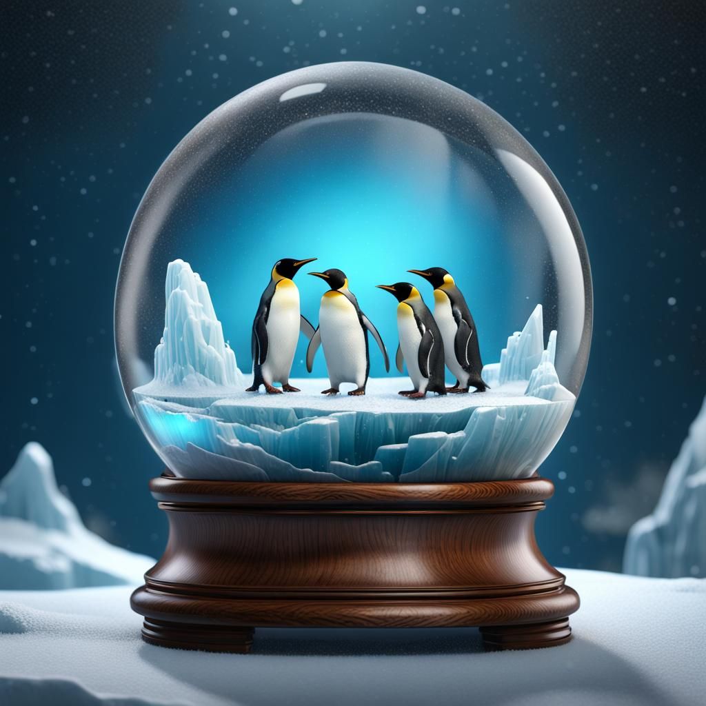 Penguins in Snowglobe: Fantastical Artstation Scene