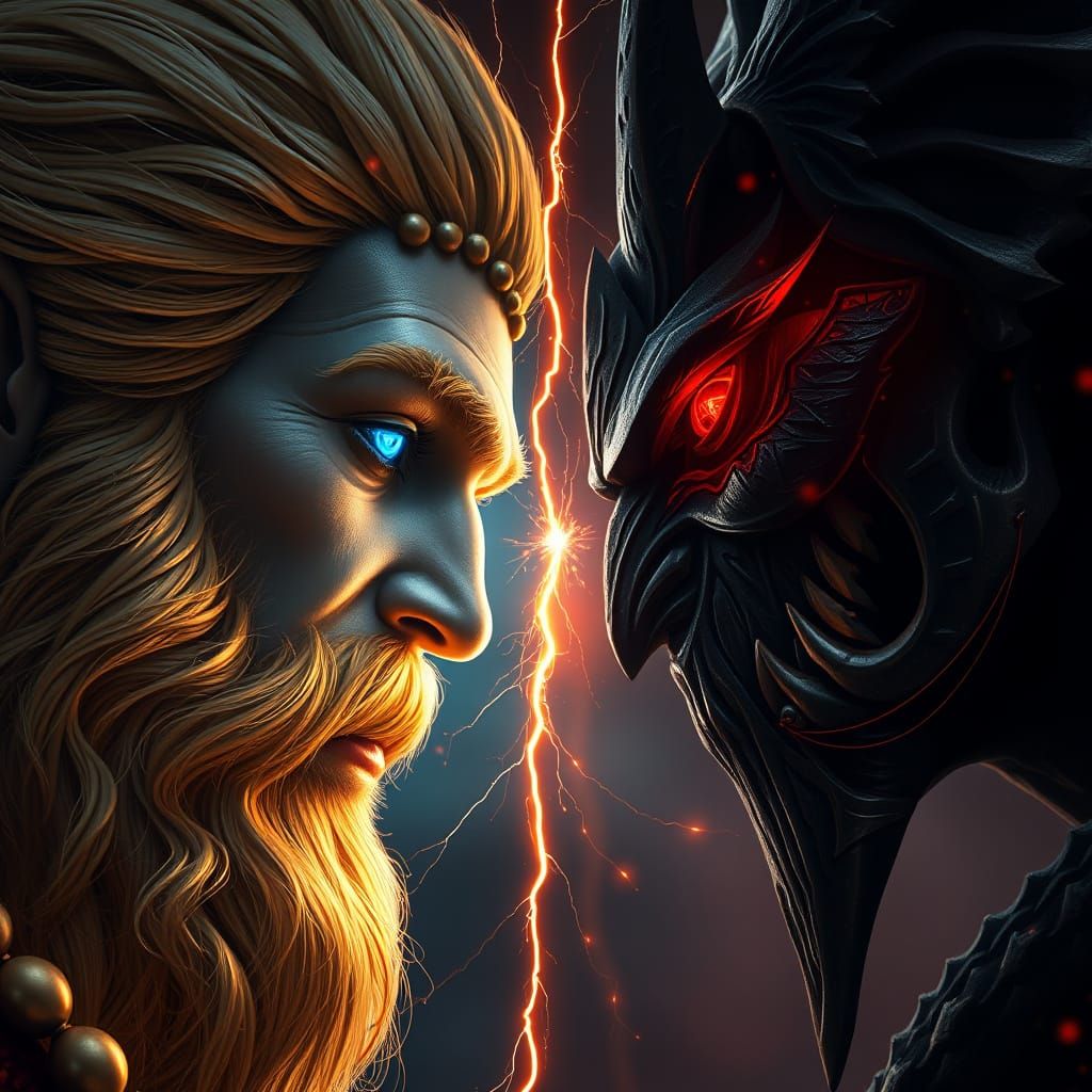 Epic Divine Confrontation in Cinematic Hyper-Realism