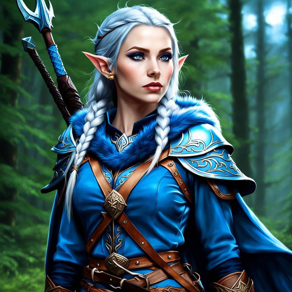 Female Elf Hunter in Blue Norse Attire