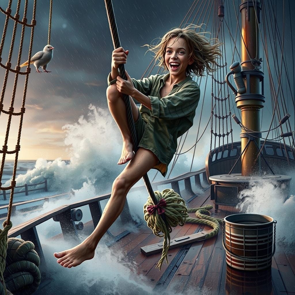 Man Swinging in Sunny Landscape, Digital Painting