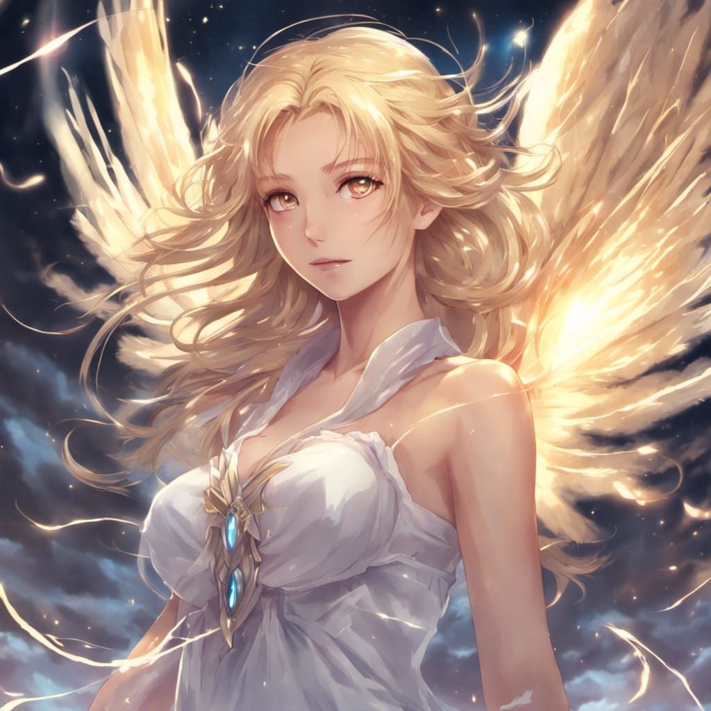 Blonde Angel with Light Aura in Anime Style