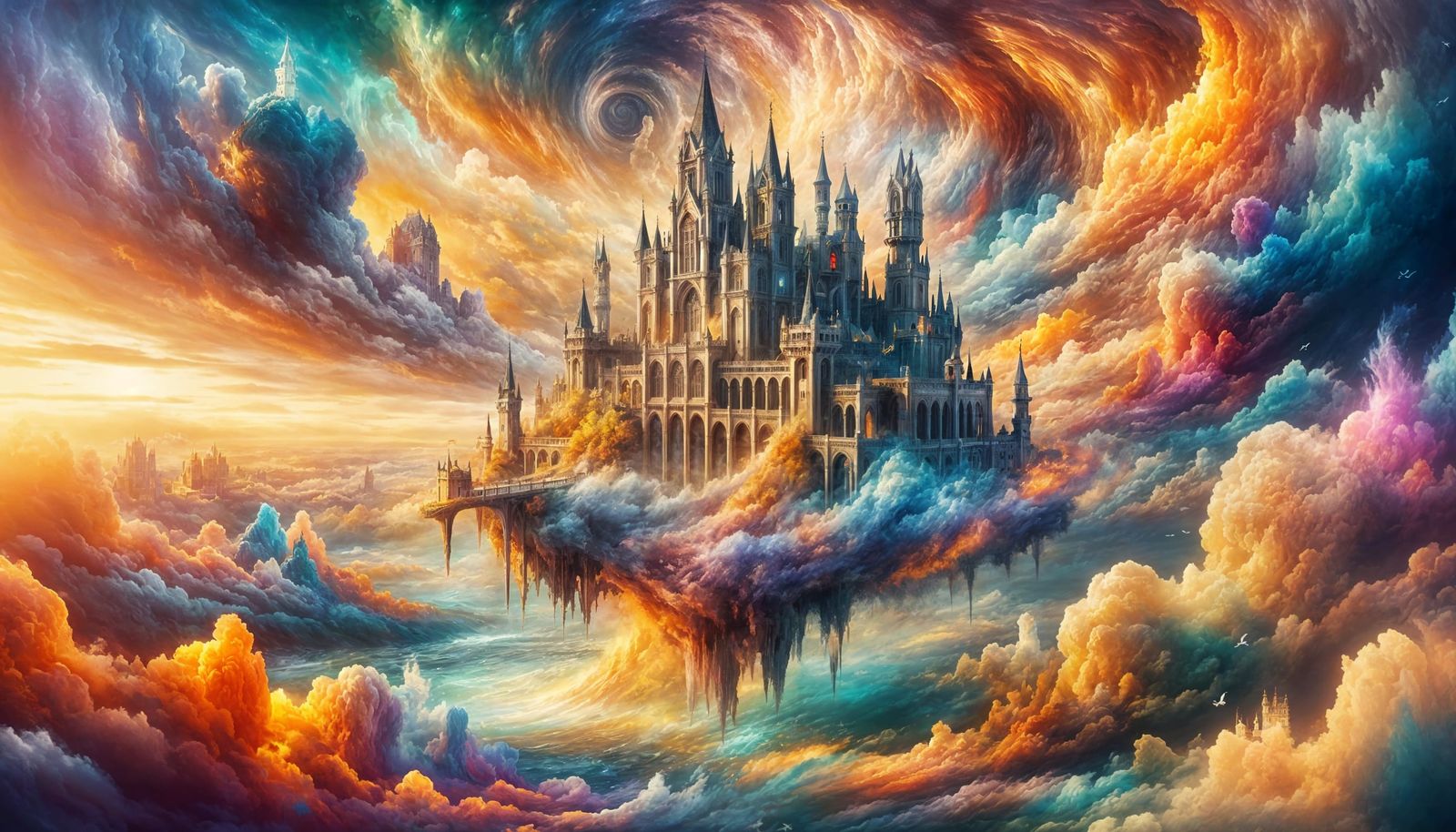 Floating Medieval Castle Above a Dreamlike Sea