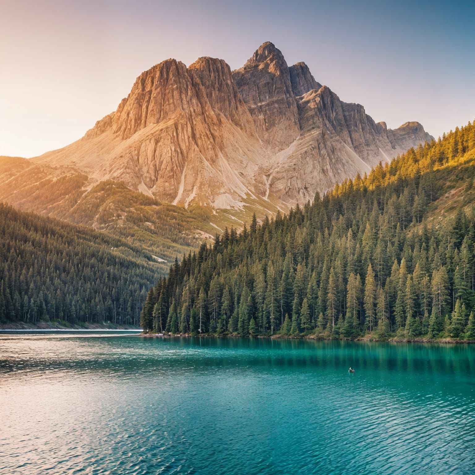 Majestic Mountain Sunset over Turquoise Lake Photograph