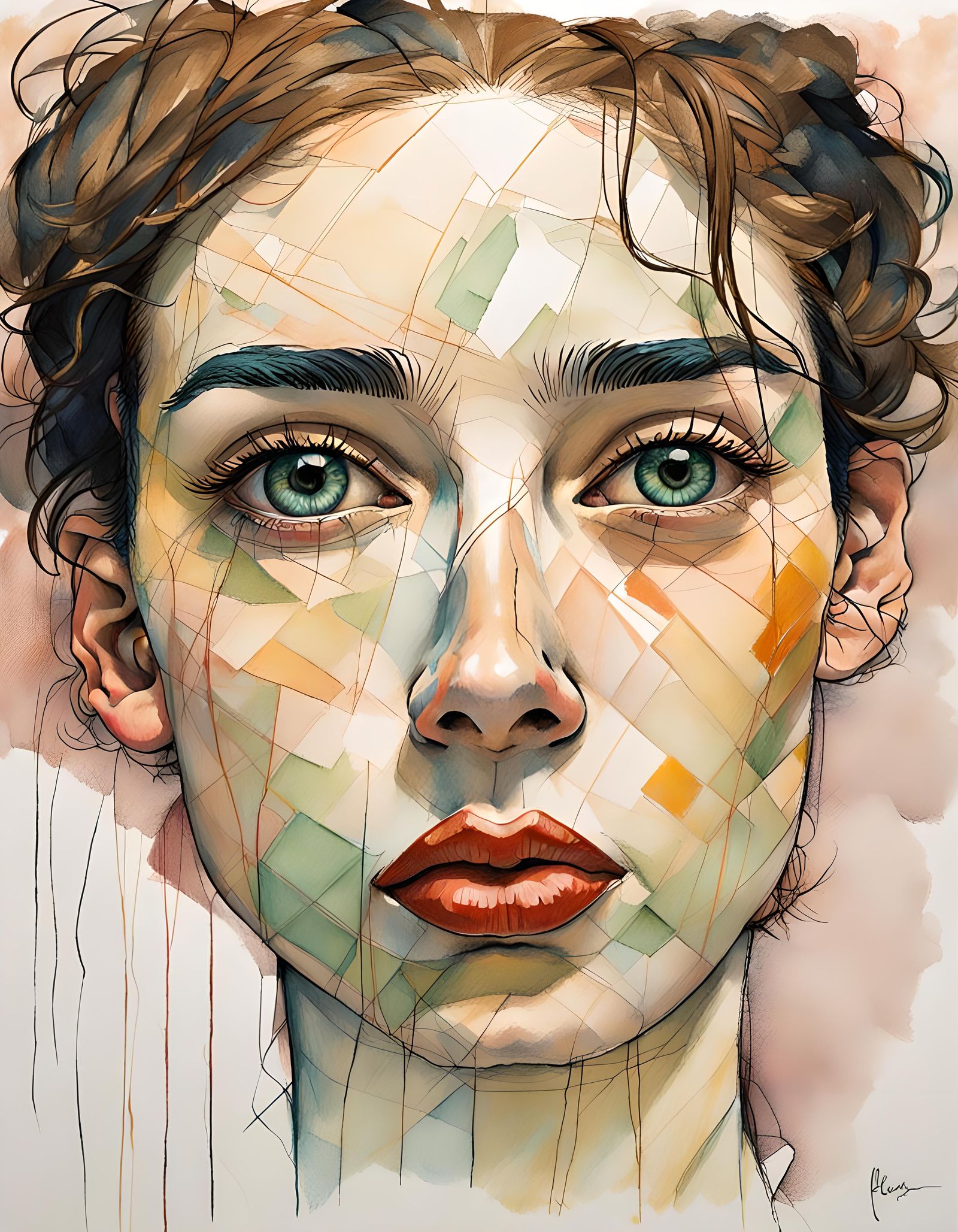 Vivid Crayon Sketch of a Perfect Woman's Face