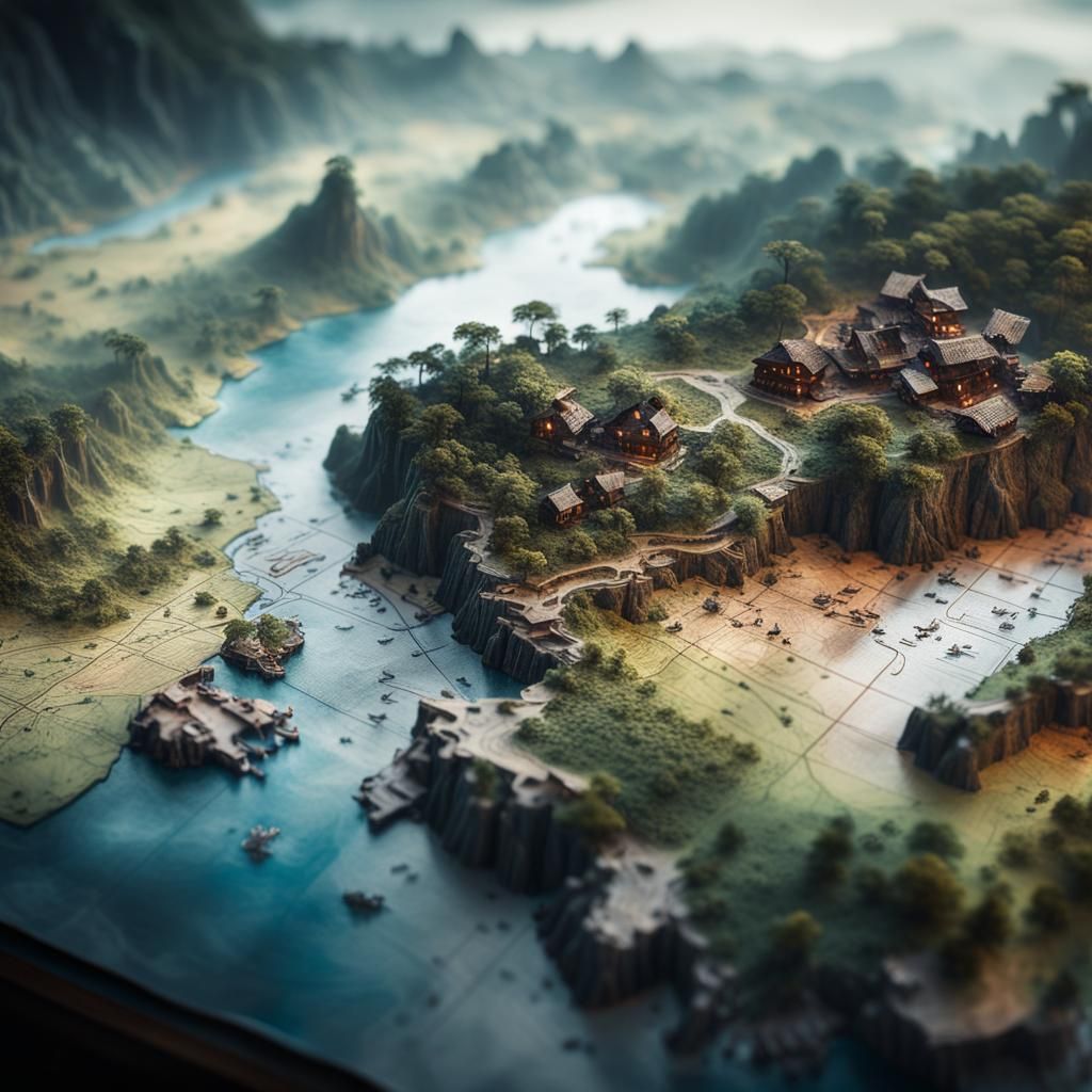 Detailed Realistic Topographical Map with Miniature Clouds