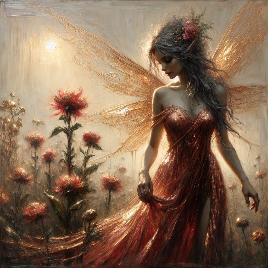 Fantasy Fairy in a Field of Blooming Flowers