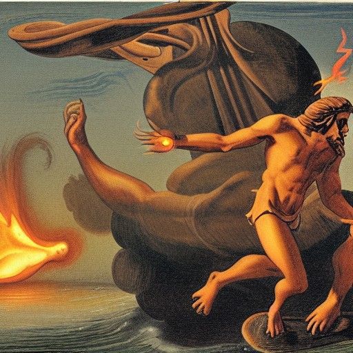 Odysseus Blinds Cyclops with Fiery Log