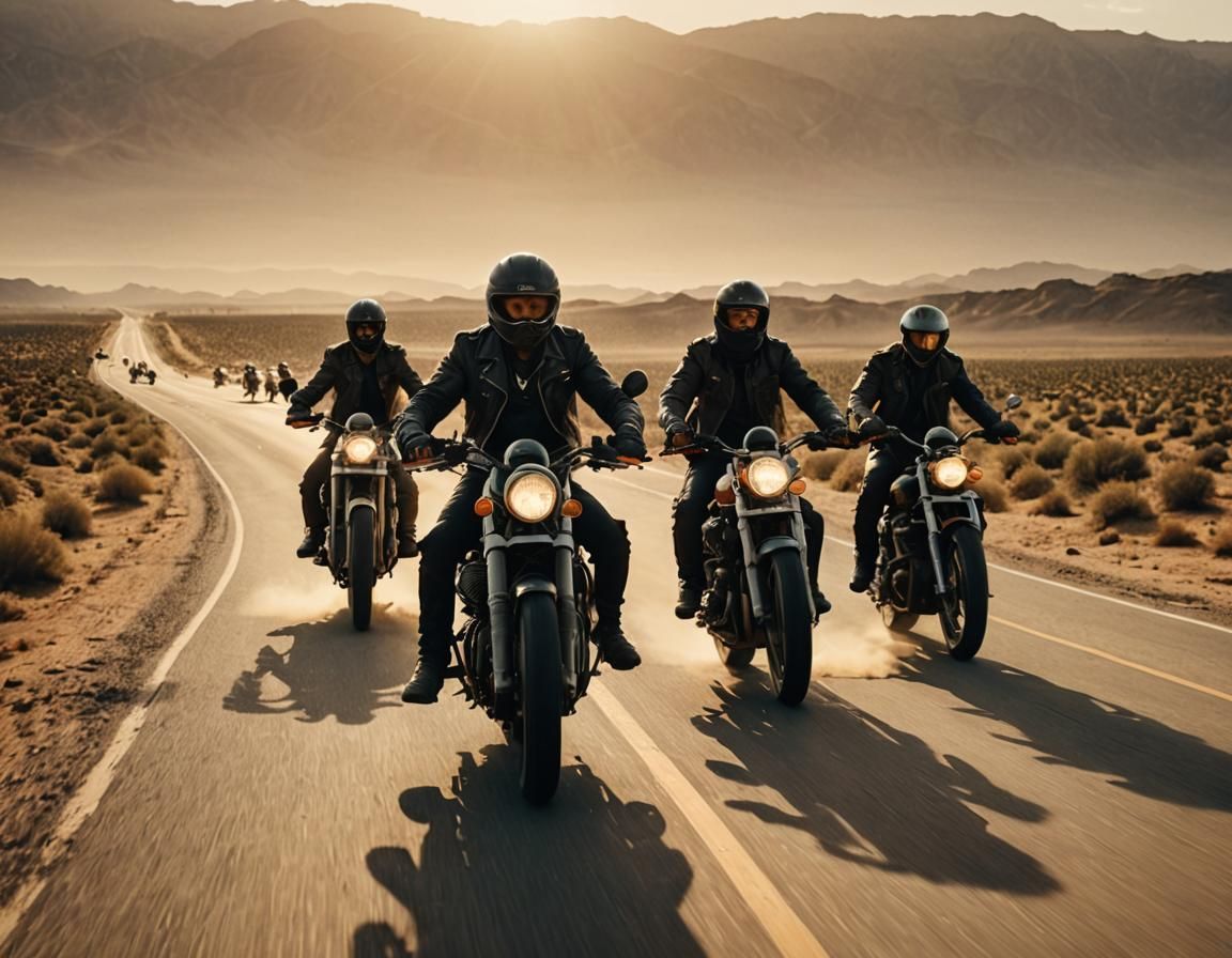 Motorbike Riders on Desert Highway in Cinematic Style