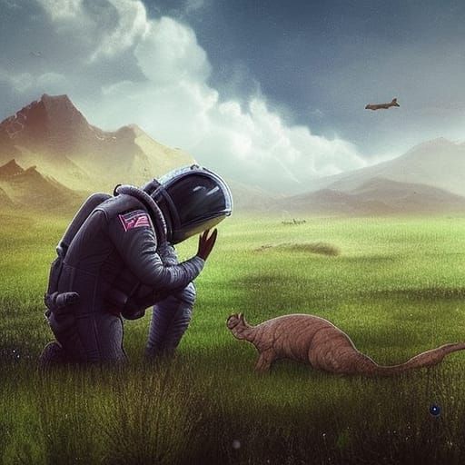 Astronaut Adrift: A Detailed Matte Painting of Alien Encount...