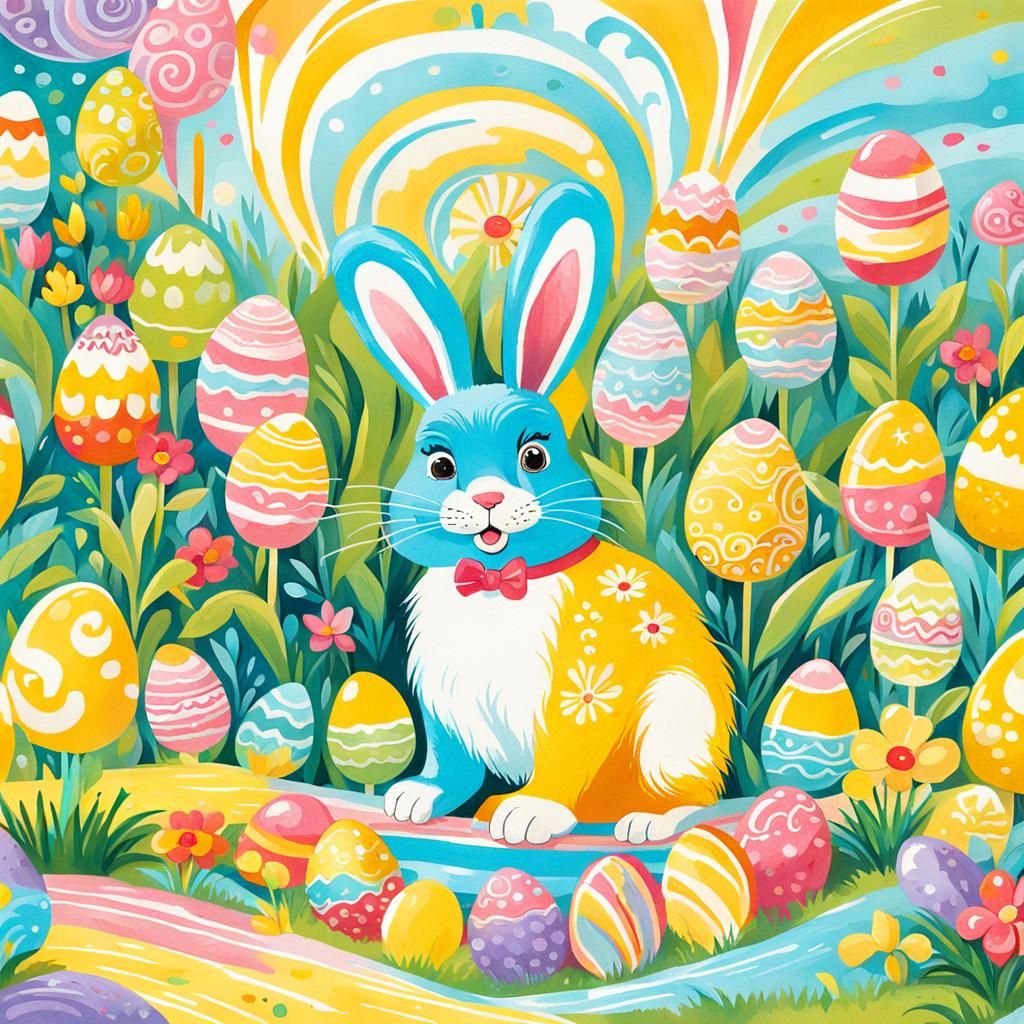 Easter Bunny in Candyland Gouache Garden
