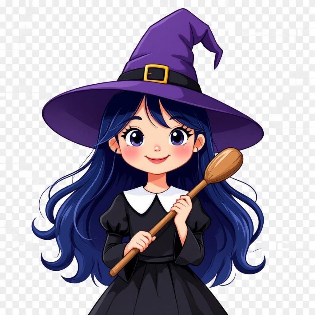 Cute Witch Cartoon Illustration with Vibrant Colors