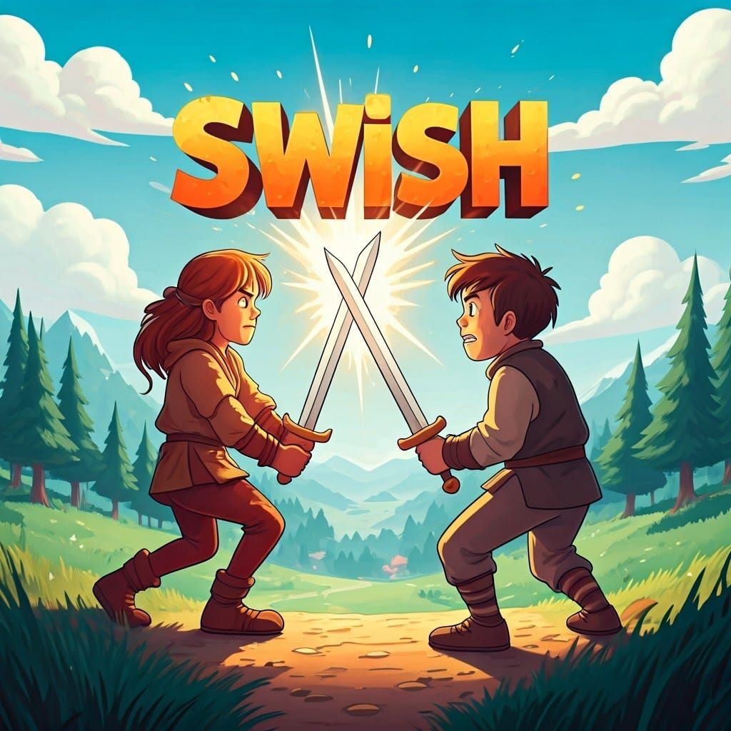 Energetic Cartoon Sword Fight in Animated Style