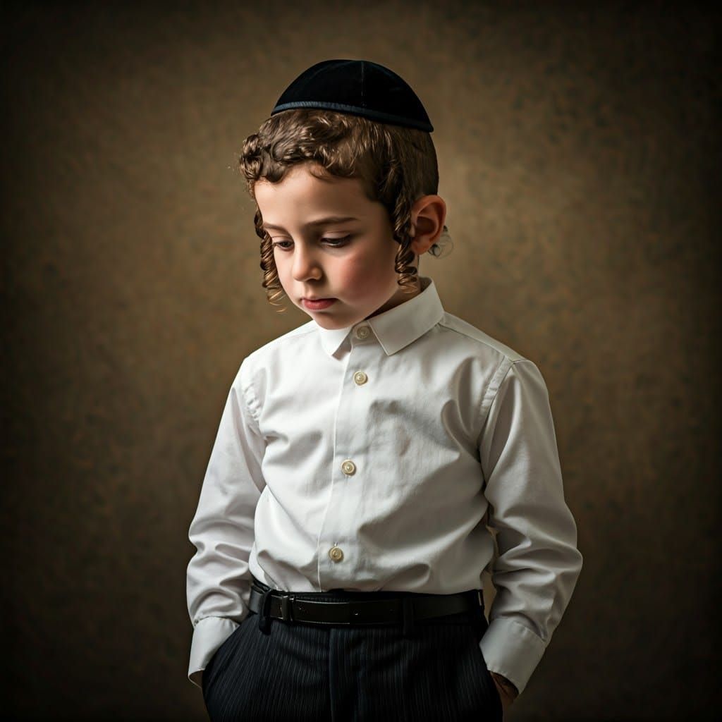 Contemplative Portrait of a Young Boy with Kippah