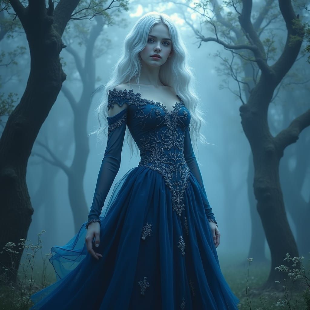 Ethereal Vampire Goddess in Moonlit Garden