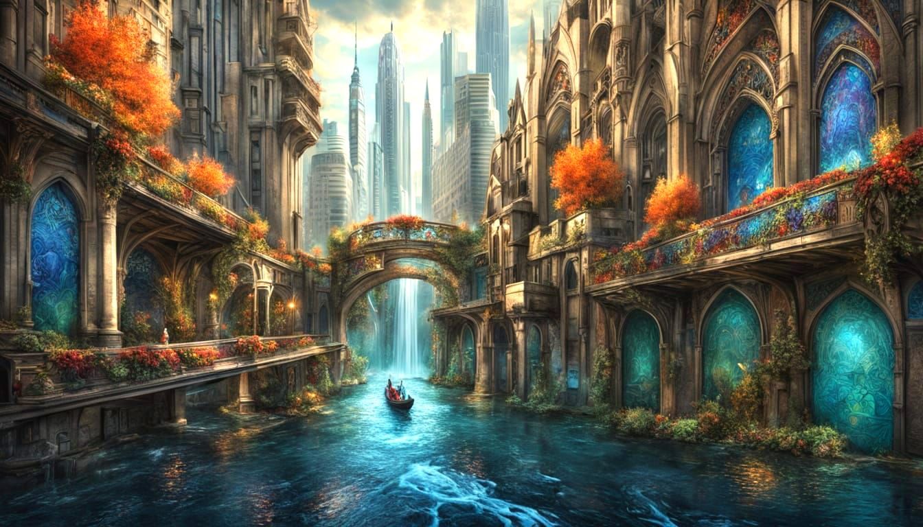 Embroidered Waterfalls Cascade in Art Nouveau Style