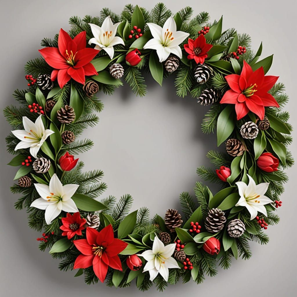 Vintage-Inspired Christmas Flower Wreath in Traditional Colo...
