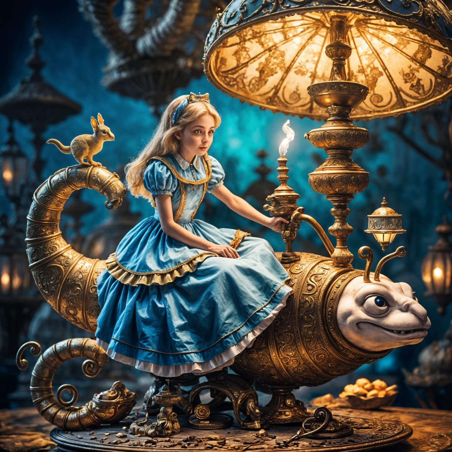 Alice and Caterpillar on Aladdin's Lamp
