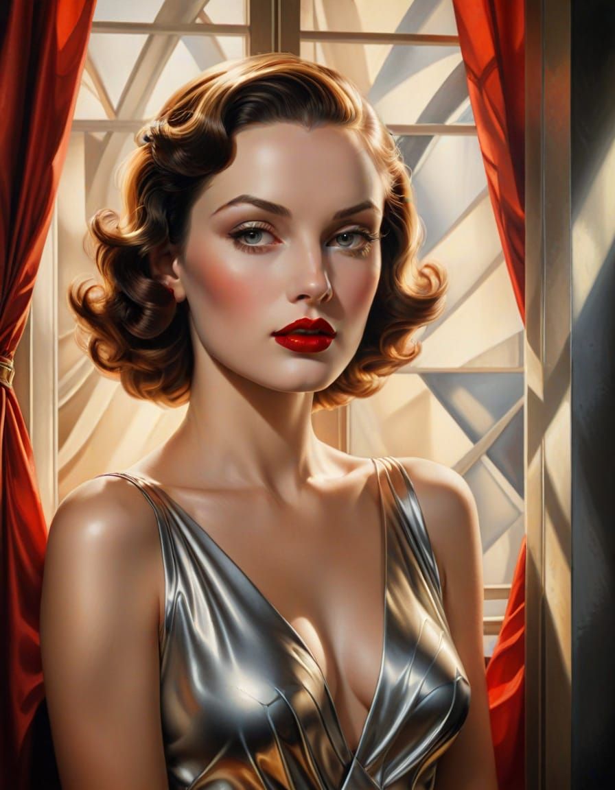 Glamorous Woman Portrait in 1930s Art Deco Style