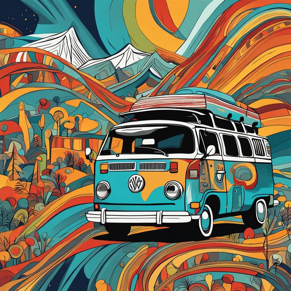 Family Road Trip in Abstract Art Style