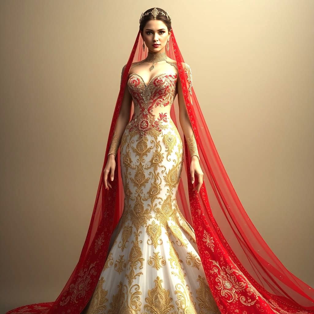 Regal Fantasy Bride in Golden Red Splendor