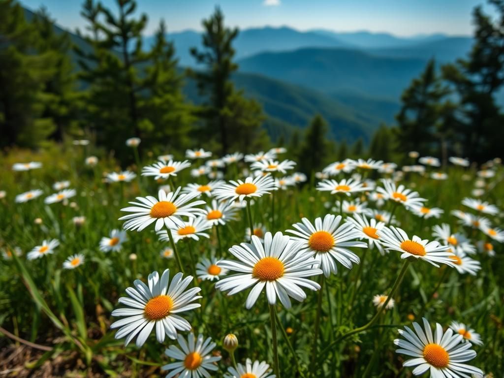 Daisies in the Blue Ridge Mountains Landscape
