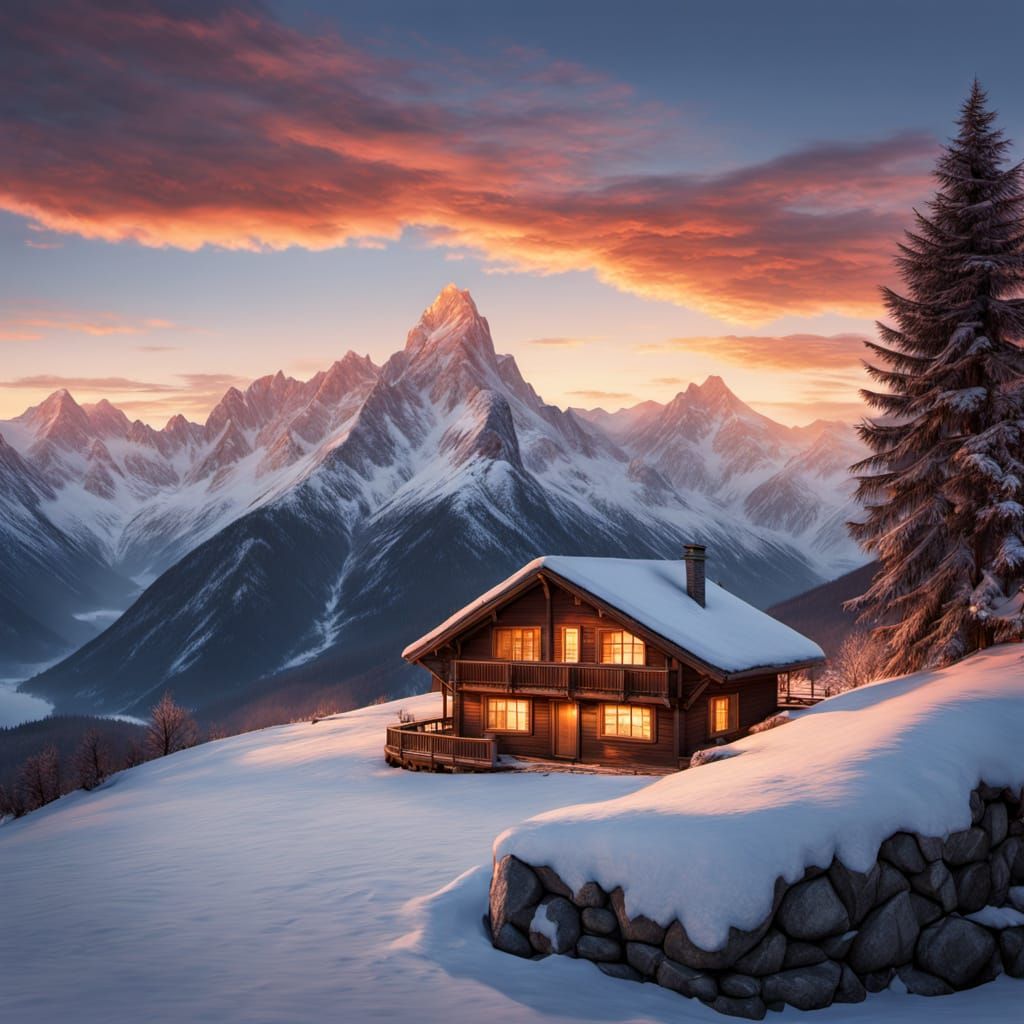 Swiss Alps Dawn: Majestic Peaks in Rose & Gold Sky