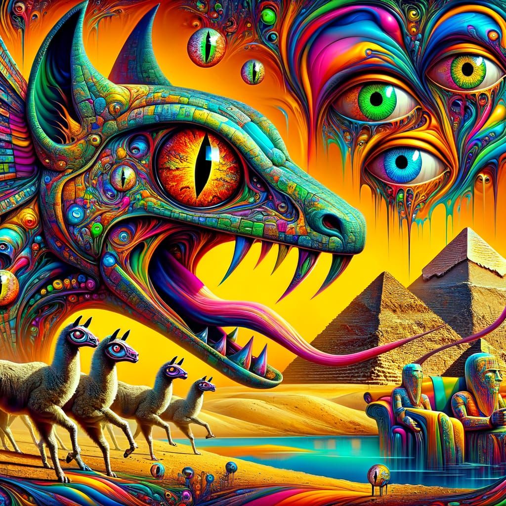 Psychedelic Anubis with Giza Pyramids in Graffiti Style