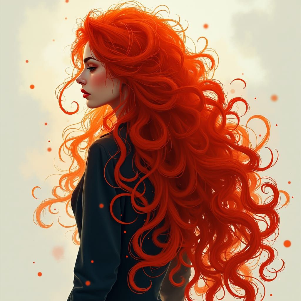 Stunning Woman with Flowing Red Hair, Mystical Art