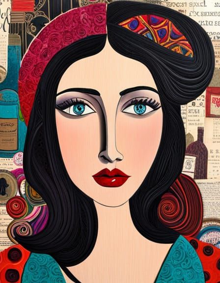 Woman in Wine: Colorful Impasto Collage