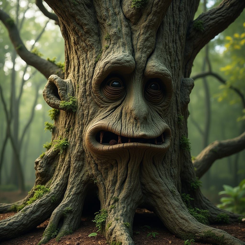 Enchanted Forest Tree Face: Fantasy Concept Art