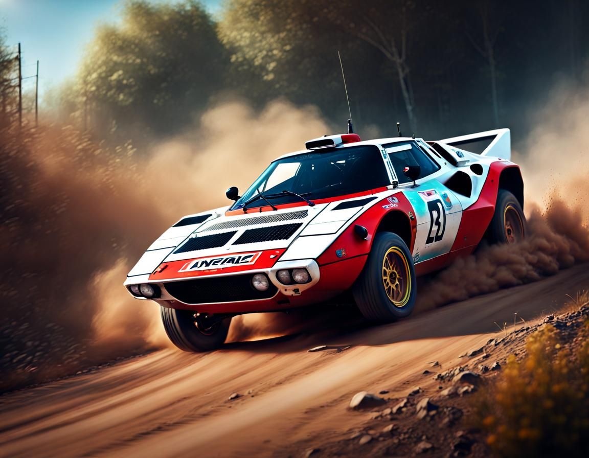 Lancia Stratos Rally Car in Action: Detailed Matte Painting