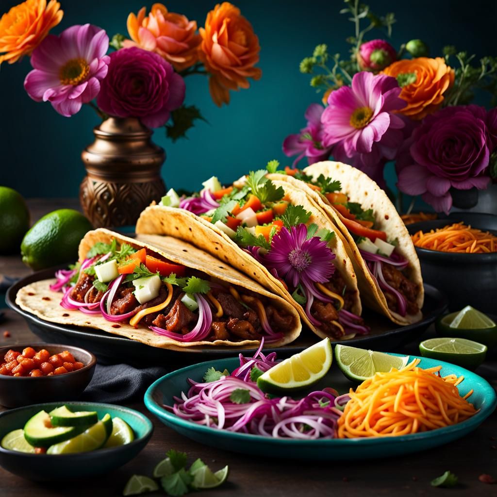 Delicious Street Tacos Still Life, Hyperdetailed Composition
