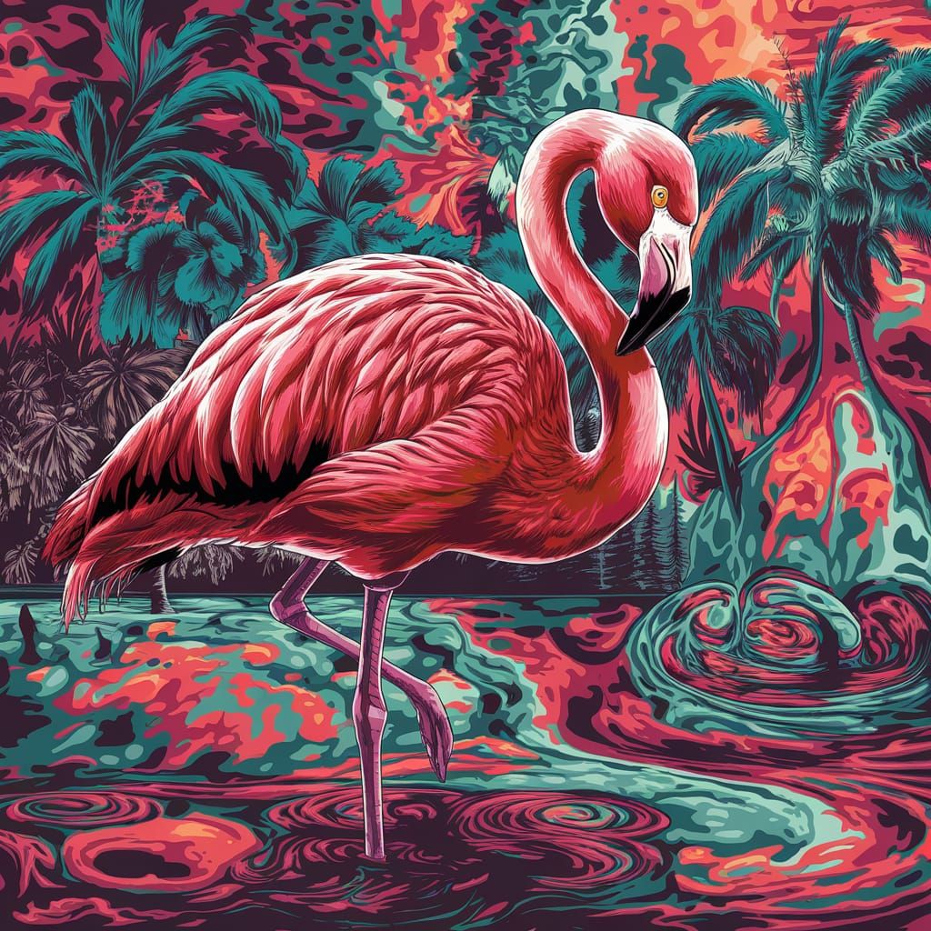 Psychedelic Flamingo Art