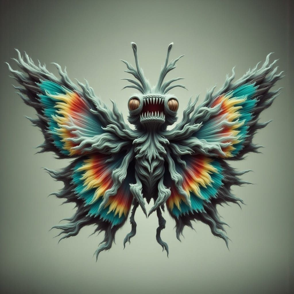 Whimsical Butterfly Creature with Needle Teeth