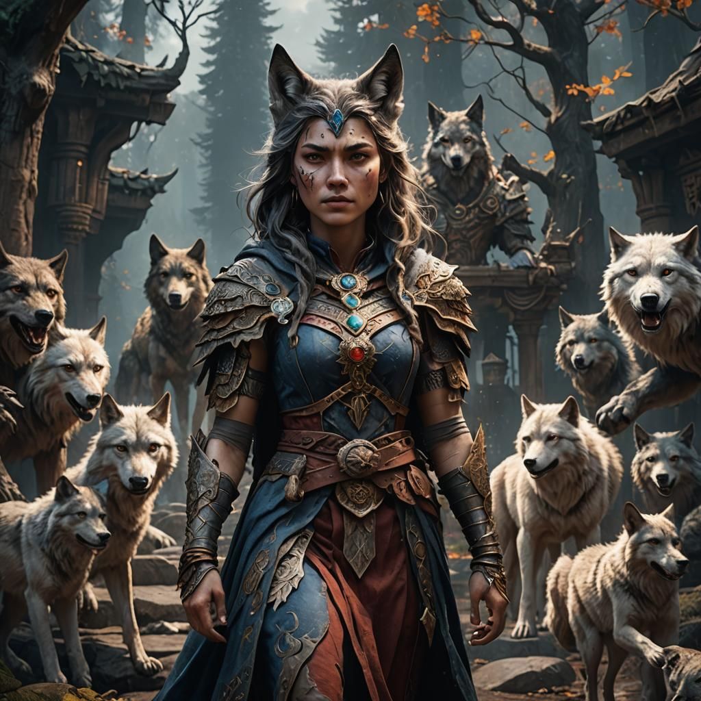 Detailed Wolf Woman Fantasy Concept Art