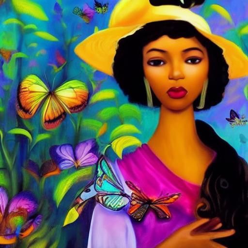 Dancing Woman on Purple Mountain in Surreal Style