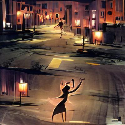 Carefree Woman Dancing in Empty Street at Night