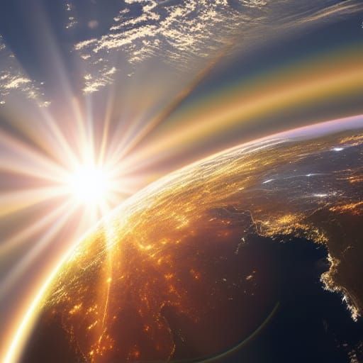 Earth from Space with Heavenly Sunlight