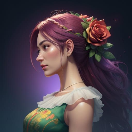 Ethereal Woman Adorned With Vibrant Roses In Warm Hues