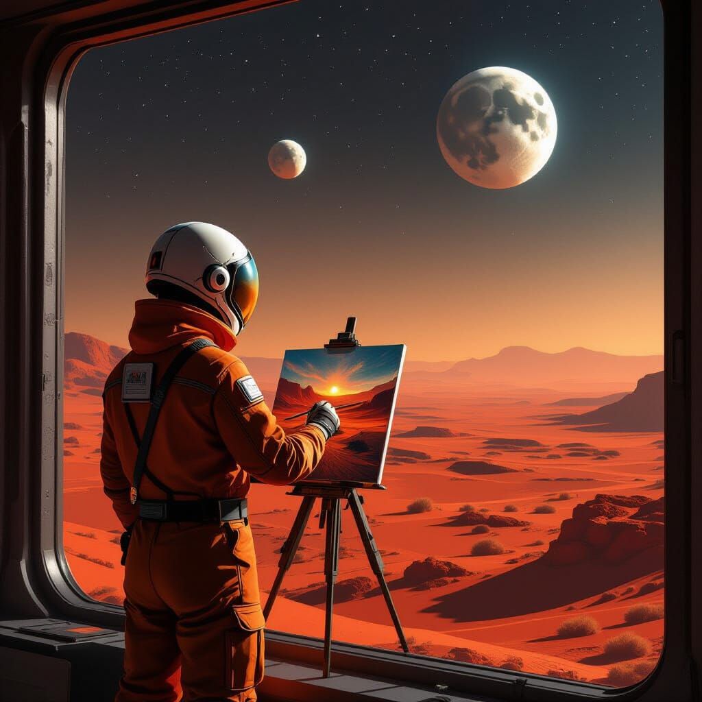Artist Paints Martian Landscape From Colony Window