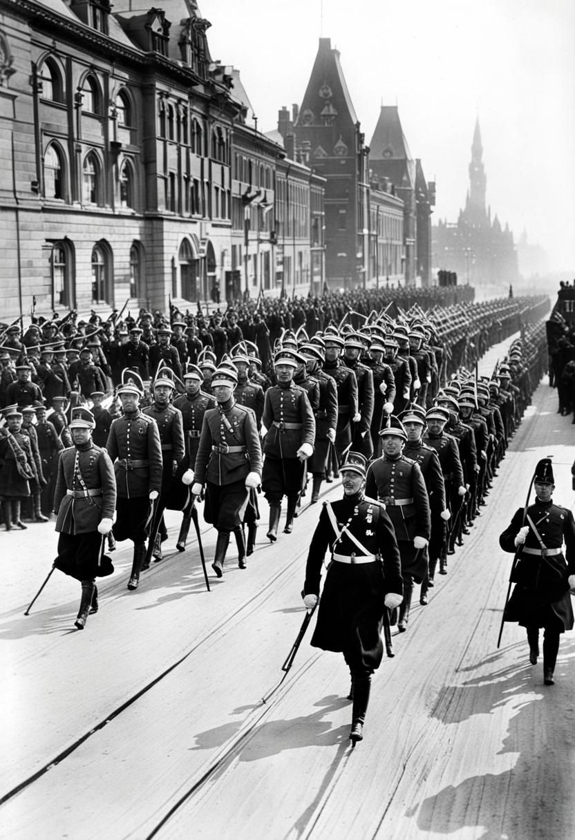 Canadian Troops Victory March in Ottawa, Vintage Photo