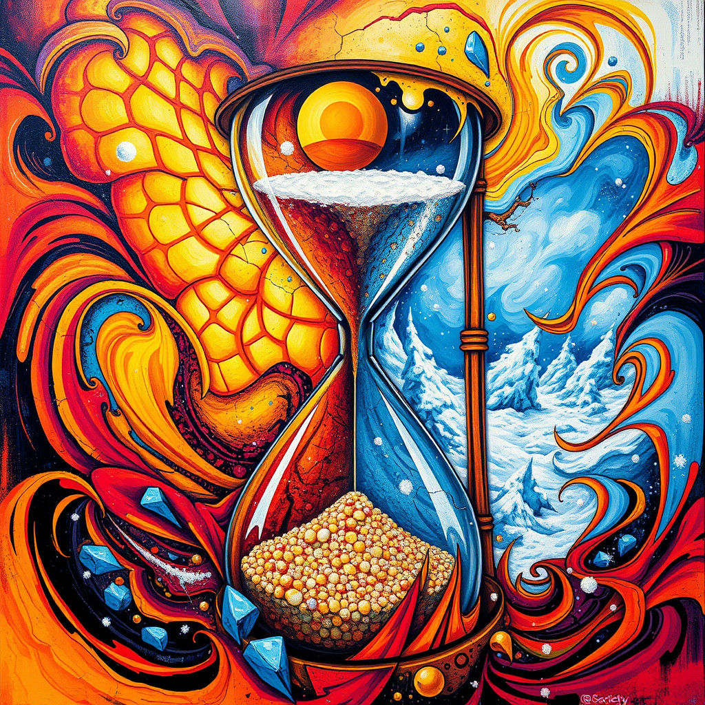 Hourglass: Sunset and Blizzard in Street Art Style