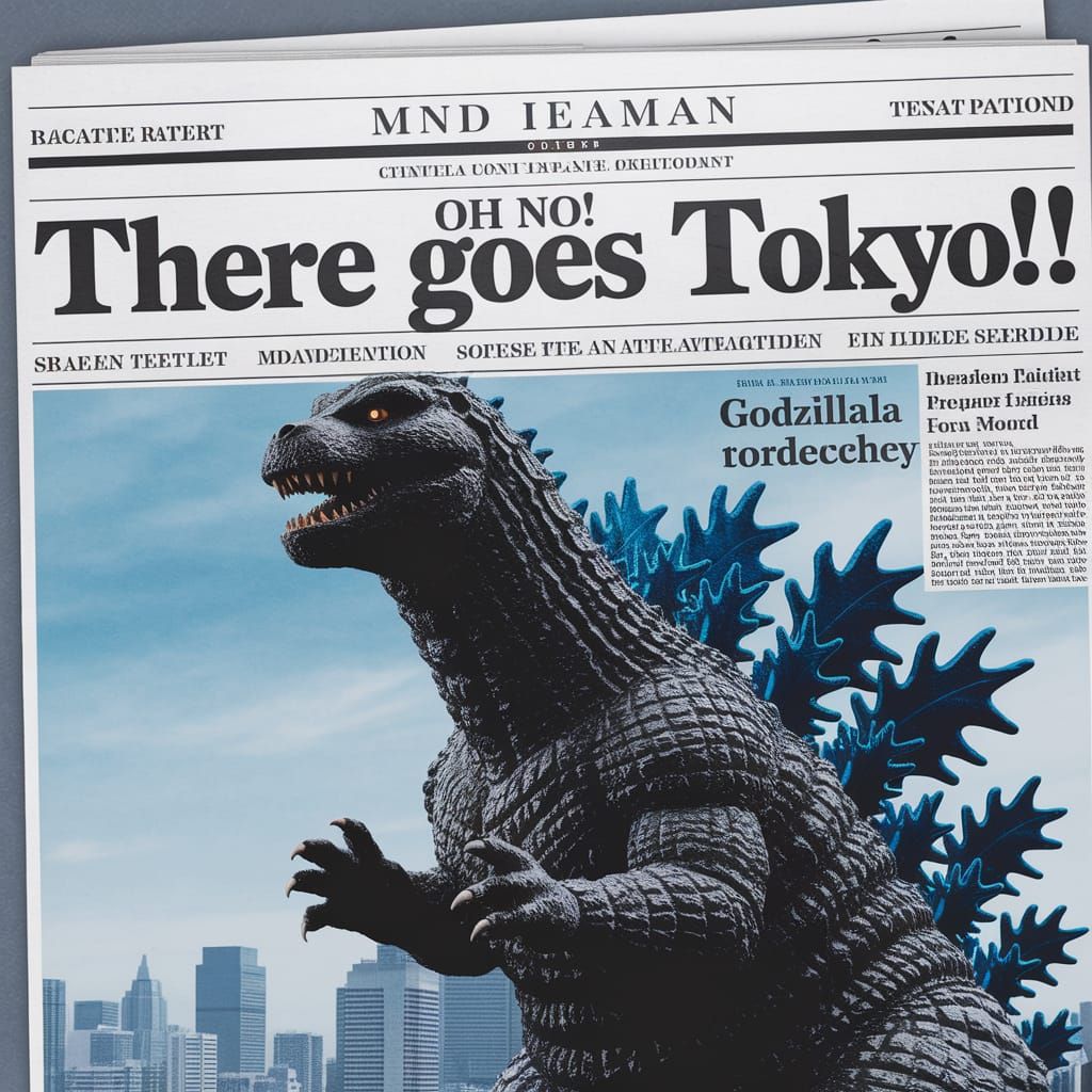 Godzilla Attacks Tokyo: Newspaper Headline Photo