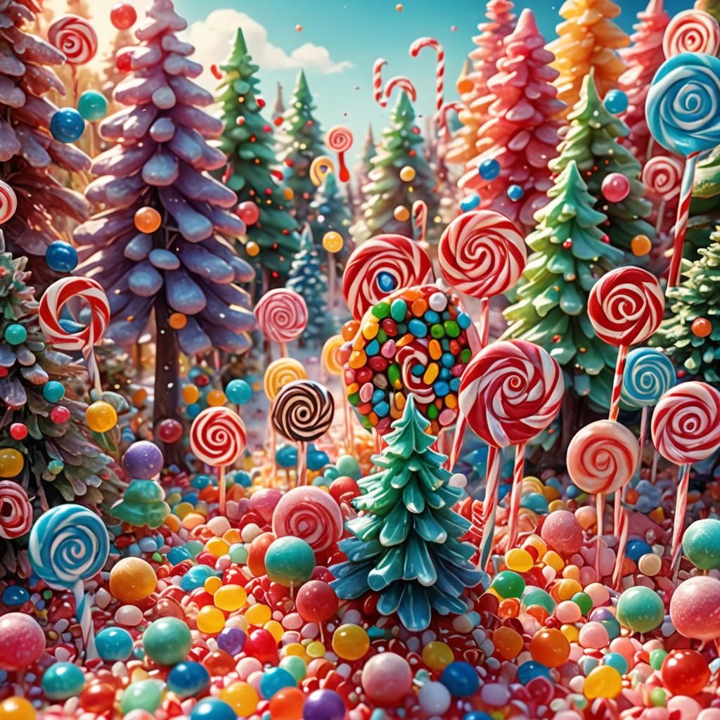 Colorful Candy Forest in Watercolor Pastel Art Style