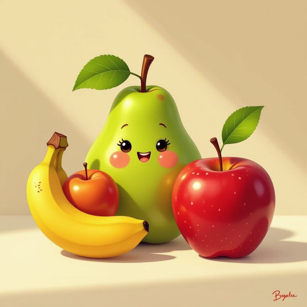 Whimsical Fruit Portrait in Playful Digital Illustration Sty...